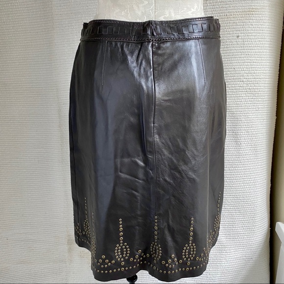 Elie Tahari M Leather Boho Pencil Skirt Brown - Picture 8 of 14